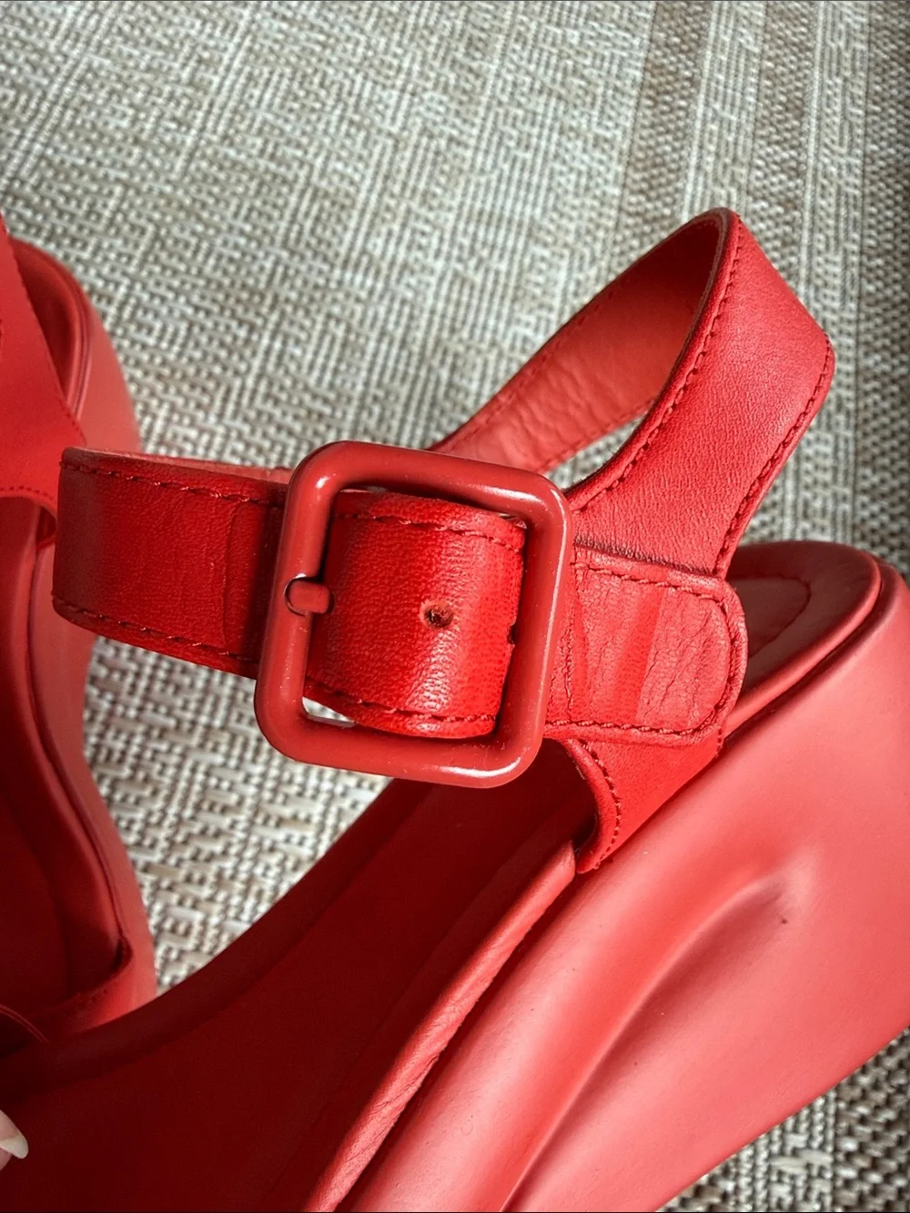 CAMPER: Women Red Buckle Wedge Sandals - Comfortable Summer Shoes